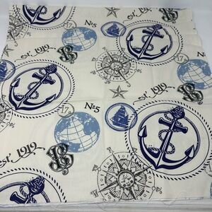 Richloom Fabric Piece Swatch Ivory Blue Nautical Anchor Ships Cotton 45”x36”